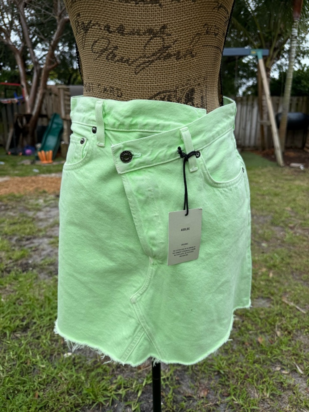 Agolde Neon Green Denim Mini Skirt